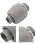 Half Inch Npt Conduit Connectors in gray, heavy-duty steel blend for rigid electrical wiring, includes snap-together design.