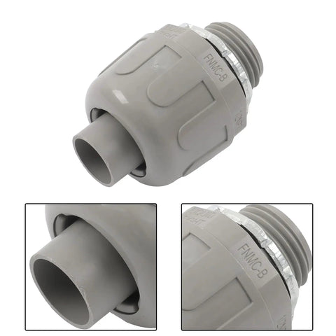 Half Inch Npt Conduit Connectors in gray, heavy-duty steel blend for rigid electrical wiring, includes snap-together design.