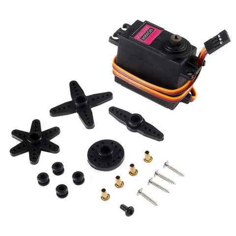 2 Pack MG996R Metal Gear Servo Motor and accessories, 180 Degree Swing, high speed torque for RC vehicles and robotics, 12kg/cm at 6V.