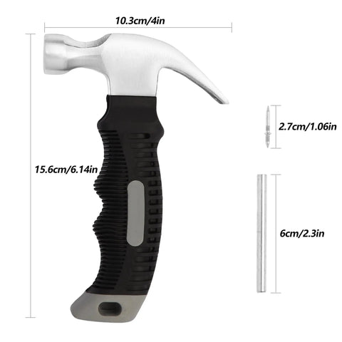 All In One DIY Baseboard Nail Kit With 200 Double Head Skirting Nails, Mini Claw Hammer And Four Tools, hammer dimensions shown