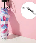 Rock Solid Metal Push Button Spring Clip For Zero Hassle Umbrella Repair And Patio Sun Shade Replacement next to a closed umbrella.