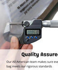 Top Tier Clear Dust Collector Bags Compatible With Central Machinery 35 And 70 Gallon Systems 19 Inch Diameter 40 Inch Length Bulletproof 5 Mil Plastic Five Pack Made In Usa, measuring thickness with caliper.