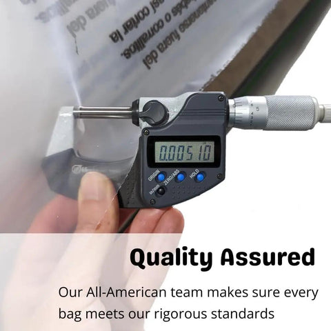 Top Tier Clear Dust Collector Bags Compatible With Central Machinery 35 And 70 Gallon Systems 19 Inch Diameter 40 Inch Length Bulletproof 5 Mil Plastic Five Pack Made In Usa, measuring thickness with caliper.