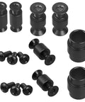 Heavy Duty 26 Piece TC4 Titanium Replacement Kit For Knives Featuring Anti Rust Pivots Lanyard Tubes Blade Stop Pins And Precision Screws showing black screws and pivots.