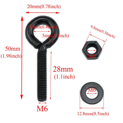 Beefy Heavy Duty Eye Bolts With Nuts And Washers 1/4 Inch By 1.18 Inch showing dimensions and sizes for lifting and securing