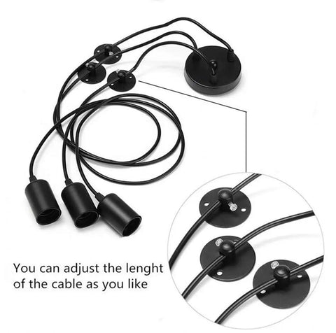 Adjustable cable components of Three Heads Pendant Lamp Lighting Vintage Edison Style Adjustable Ceiling Spider Lamp E27 Edison Bulb Hanging Chandelier