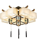 Chinese Motif Ceiling Pendant Light With Modern Fabric Shade And Classic Enamel Design Delivers Straight Up Cozy Ambiance Paired With Efficient Led Bulbs Perfect For Bedrooms Dining Nooks Or Trendy Cafes To Level Up Any Space Big Time, featuring square fabric shades and tassels.