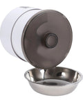 Wall Mounted Automatic Cat Feeder With WiFi Remote And 4 Liter Bin, showing white plastic bin and metal food bowl.