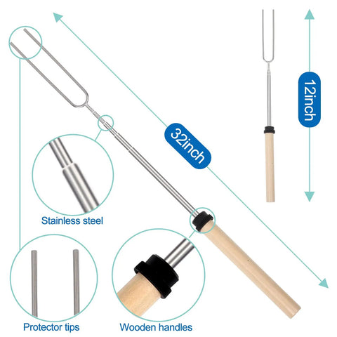 Telescoping skewer with wooden handle, part of 35 Piece Camping Kitchen Utensil Set Portable Outdoor Cooking Tools For Camping RV Backpacking And BBQ Complete Camp Kitchen Gear With Carry Bag Grilling Tools And Cooking Accessories.