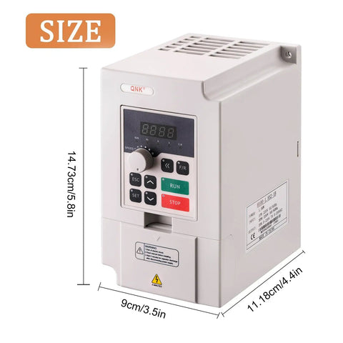 Side view of VFD inverter from CNC Spindle Motor Kit One Point Five Kilowatt 220V Air Cooled Spindle With VFD Inverter 400Hz 24000RPM ER11 Collet Set For Milling Machines And DIY Shops Plug And Play Ready To Go Straight Out The Box, showing display and buttons with dimensions labeled.
