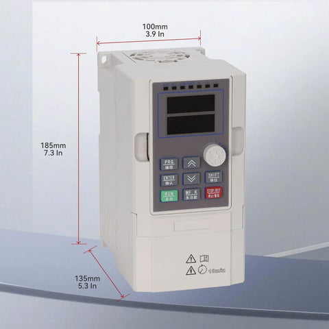 VFD 5.5kW 7.5HP 380V Inverter Drive with dimensions and control panel visible