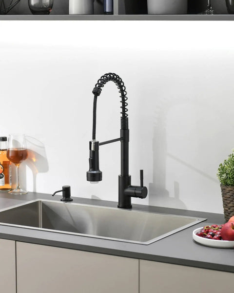 Matte Black LED Kitchen Faucet With Soap Dispenser And Pull Down Sprayer A Game Changer For Modern Sinks With Three Color LED