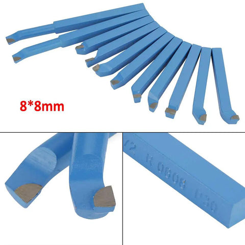 11 Piece 8X8Mm Carbide Tipped Lathe Tool Set Featuring Rock Solid Welding Milling Cutting Turning Bits Knockout Heavy Duty Kit For Real Shops And Weekend Warriors, Blue carbide lathe bits, 8x8mm size.
