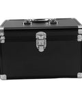 Hella Tough Metal Tool Case With Sturdy Handle, Two Layer Aluminum And Mdf Build, Shock Proof Gear Rig for tools, black finish with metallic closure.