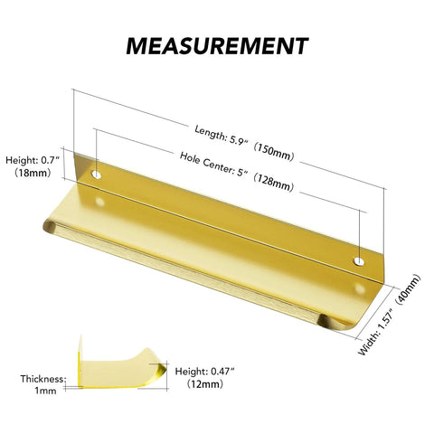 Gold Finger Edge Pulls For Cabinets 10 Pack 150mm Length With 128mm Center To Center 5 Hole Design Concealed Handles