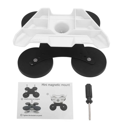 Beefy Magnetic Car Roof Mount Kit For Mini Internet Satellite Antenna With Stainless Steel Bracket And Four 100 Lb Magnets shown with instructions