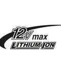 12V max lithium-ion logo representing battery compatibility for Heavy Duty Cordless Laser Level With Self Leveling Cross Line And Bright Green Beam For Construction Projects That Works Like A Charm Up To 115 Feet Range Paired With 12V CXT Battery System Tool Only Pro Grade Layout Solution.