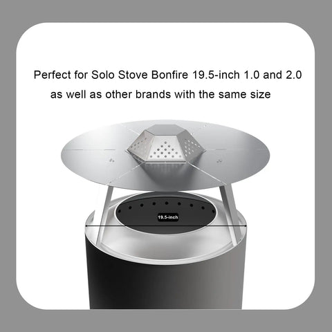 Heat Deflector For Bonfire And Fire Pit 19.5 Inch, showing stainless steel shield on 3 leg stand for warmth redirection.