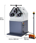 Heavy Duty Electric Roll Bender Machine Featuring Smooth Three Roller Gearing And Quick Flip Foot Switch, dimensions are 57.9 in height.