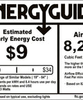 Energy guide label for Killer 82 Inch Hvls Ceiling Fan With Wifi Smart Control, showing energy costs and airflow details.