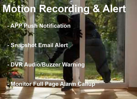 Motion detection alert features of 4 Channel Hybrid Security System With 5 In 1 DVR NVR Supports HD TVI CVI AHD IP.
