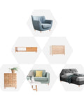 Living room and bedroom furniture with 2 Inch Wooden Unfinished Bun Feet For Furniture Set Of 4 Pre Drilled M8 Bolts, installed.