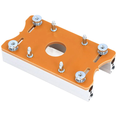 Dead Solid Aluminum Alloy Router Table Insert Plate For 65mm Routers Featuring Butter Smooth Slots And No Sweat Mounting For Badass Woodworking Bench Buildouts, top view showing fasteners and design.