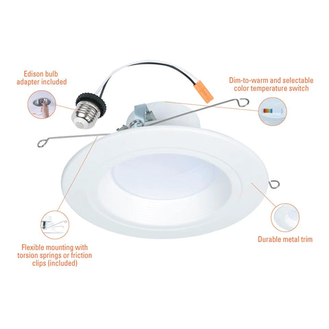 5 Inch And 6 Inch Led Recessed Can Trim Retrofit Kit With Switchable Cct Temperatures Dimmable Six Hundred Lumens with Edison bulb adapter.
