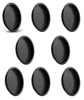 8 Pack Closet Door Finger Pulls 2-1/16 Inch Round Sliding Door Handles Matte Black Universal Fit For Bypass Doors Cabinets And Furniture Easy Snap-In Installation No Nails Or Tools Required displayed against a white background.