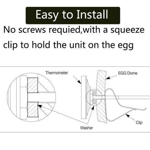Diagram showing installation of Upgrade Replacement Thermometer For Big Green Egg Grill With 3.3 Inch Large Dial Temperature Gauge