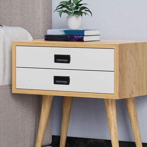 Wooden nightstand with 2 Pack Foldable Zinc Alloy Drawer Pulls For Cabinets And Furniture Hidden Metal Handles In Black Space Saving