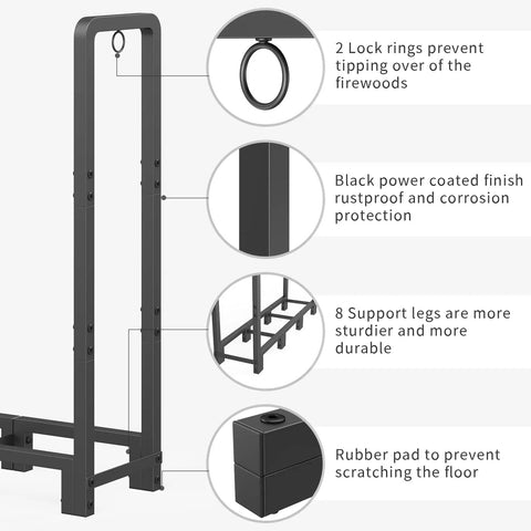 Heavy Duty Adjustable Firewood Rack For Indoor Outdoor Use Four Foot Long Wood Storage Stand with lock rings and rubber pads
