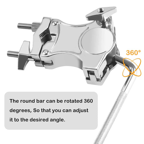 Heavy-Duty L-Rod Cowbell Mount For Drum Set, Zinc Alloy Cymbal Clamp With 360 Degree Adjustability, Rust-Resistant Durable Hardware For Studio, Stage And Practice, chrome clamp with L-rod