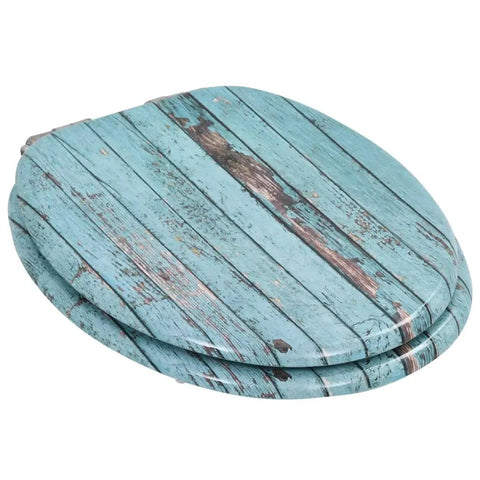 Built Tough Smooth Soft Close Toilet Seat Set Featuring Rustic MDF Wood Finish And Rock Solid Zinc Hinges For Quick No Sweat Bathroom Refresh Upgrade - Close-up view of rustic wood design.