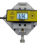 Top view of Phase II SRG-2200 Mini Surface Roughness Tester Profilometer And Roughness Gauge with display showing reading.