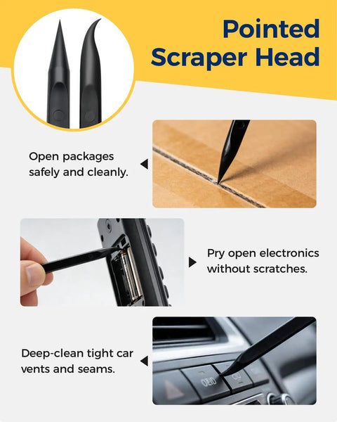 12Pcs Plastic Scraper Tool Set For Crevices And Tight Spaces, Non-Scratch Car Detailing, Label Remover And Peeler, Multipurpose Cleaning Tool For Home Auto Kitchen Office And DIY Projects pointed scraper head for tight spaces
