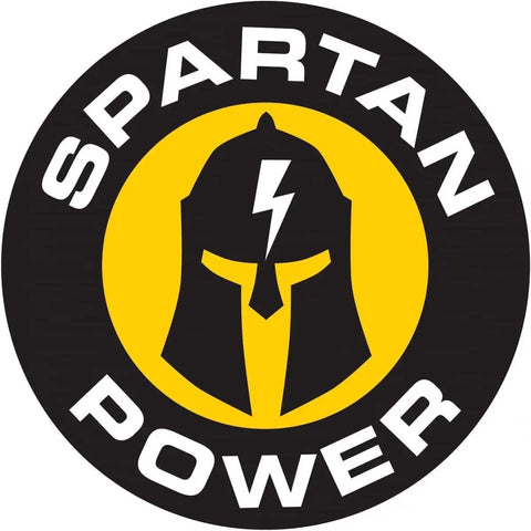 Spartan Power logo featuring a helmet with a lightning bolt