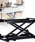 Sturdy Black Single Scissor Electric Lift Table With Height Adjustable Hydraulic Scissor Platform For Heavy Duty Material Handling In Your Warehouse, shown lifting.