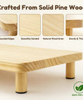Elevated Cat Food Stand For Automatic Feeders Supporting Furbaby Neck Comfort With Solid Pine Build Compact Meal Platform showcasing rounded edges and natural wood grain.