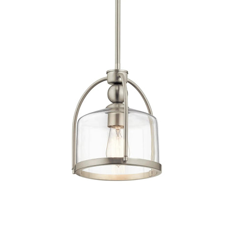 One Light Mini Pendant In Brushed Nickel, Cool Modern Steel Fixture For Kitchen Islands, Bars, And Dining Areas, Easy Install.