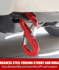 Heavy Duty Quick Release S Hook Tow Shackle 3 Eighths Inch Built Tough For Off Road Recovery 33000 Lbs Break Strength 11200 Lbs Working Load SUV ATV Pickup Truck Trailer Ready For Any Terrain And Heavy Haul, red tow hook on vehicle