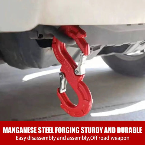 Heavy Duty Quick Release S Hook Tow Shackle 3 Eighths Inch Built Tough For Off Road Recovery 33000 Lbs Break Strength 11200 Lbs Working Load SUV ATV Pickup Truck Trailer Ready For Any Terrain And Heavy Haul, red tow hook on vehicle