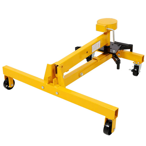 Heavy Duty 1000 Pound Engine Stand With Slick Rolling Wheels 360 Degree Rotation built tough for safe engine repairs in a garage.