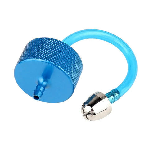 Preassembled RC Gas Fuel Tank For Gasoline Planes And RC Engines, 300cc Capacity, blue aluminum cap and hose visible close-up