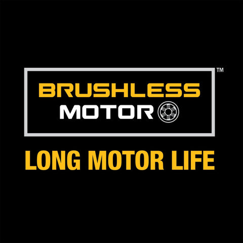 Brushless motor long motor life logo highlighting durability and efficiency of the Brushless 20V Max Cordless Circular Saw With 6-1/2-Inch Blade.