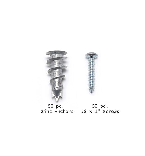 Self Drilling Drywall And Hollow Wall Anchor Kit With 100 Pieces Including 50 Number 8 Anchors And 50 Zinc Plated Screws