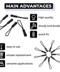 Zipper Pull Replacement Kit For Backpacks And Luggage With Heavy Duty Extender Cord And No Slip Grip, Easy To Install, 10 Pack