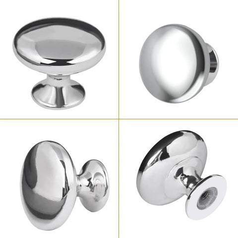 Sleek Polished Chrome Cabinet Knobs 4 Pack Round Mushroom Drawer Handles, 30mm Diameter, Zinc Alloy, Includes M4 Screws, Front Thickness About 25mm Fit, No Fuss Kitchen Upgrade for Cabinets and Furniture polished chrome round knob set, front and side views