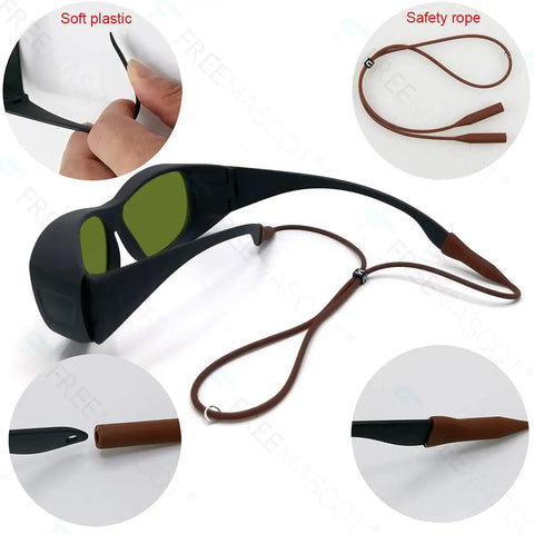 Pro Grade Multi Wavelength Laser Safety Glasses For 190-450 Nm And 800-1100 Nm, OD 4 Plus At 440-460 Nm, OD 8 Plus At 800-1100 Nm, OD 1 Plus At 630-660 Nm, 65 Percent Visible Light Transmission, EN207 Certified Frame Style 4