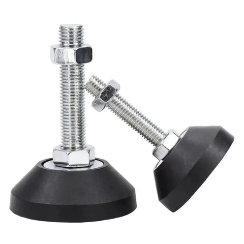 Top Shelf Adjustable Furniture Levelers With Swivel Glide Caps To Knock Out Wobble And Keep Tables Chairs Cabinets And Dining Sets Rock Solid On Uneven Floors M8 M10 Thread, featuring metallic threaded stems and rubber bases.